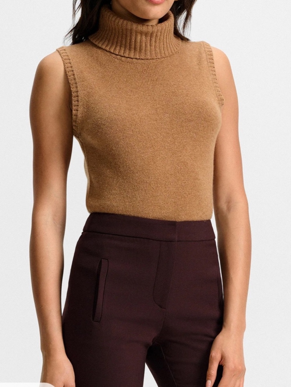 Neiman Marcus 100% Cashmere Camel Sleeveless Turtleneck Knit Shell Tank Top